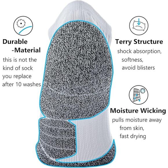 NWT ~ Set/6 White & Black Unisex Cushioned Compression Athletic Ankle Socks ~ M - Picture 4 of 5